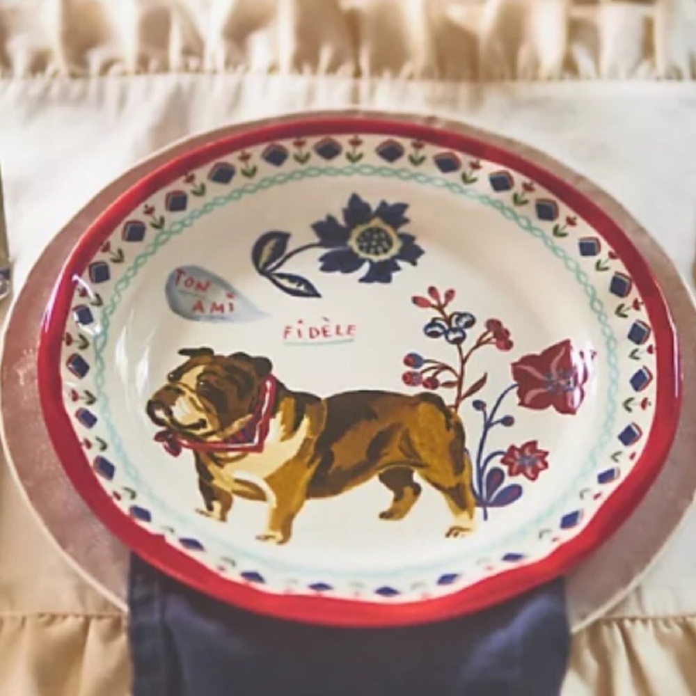 Anthropologie Nathalie Lete Plate Handpainted Stoneware Bulldog Rare NWT